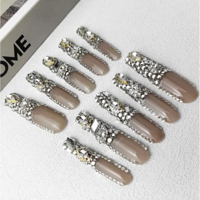 Wikineon Acrylic Press On Nails StunningBling Nails, Rhinestone Fake Nails, Glitter Rhinestone NailsGradient Fake NailsCrystal Cascade