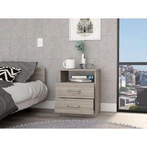 Vynxaria Light Gray Nightstand with Two Drawers and Open Shelf - 1 of 4