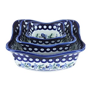Blue Rose Polish Pottery 193012 Zaklady Square Scallop Bowl Set - 1 of 1