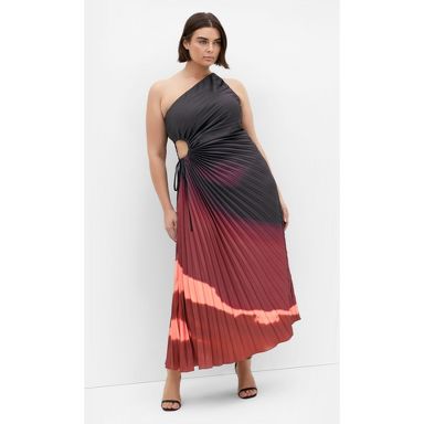 City Chic Plus Size Aliza Print Pleat Maxi Dress - Spicy