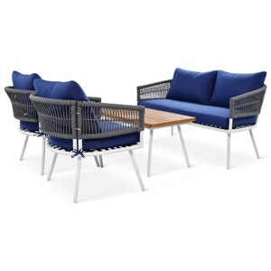 Nestfair 4pc Metal Frame Patio Conversation Set with Acacia Wood Table and Cushions - 1 of 4