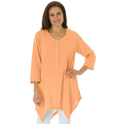 Woman Within Women's Plus Size Handkerchief Hem Henley Tunic