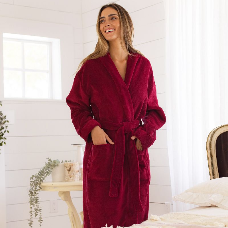 ADR Women's Classic Winter Bath Robe, Hooded Soft Cozy Plush Fleece Bathrobe Loungewear, 5 of 9