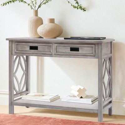 Gray Wood Console Table with Storage and Shelf