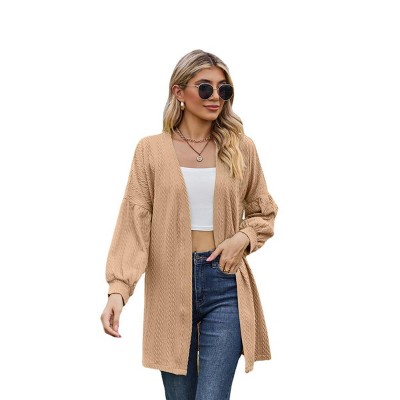 Clearlove Long Sleeve Coat Women's Cardigan Jacket Knitted Solid Color Open Stitch Loose Fit Mid-length Soft Casual Perfect for Spring Fall