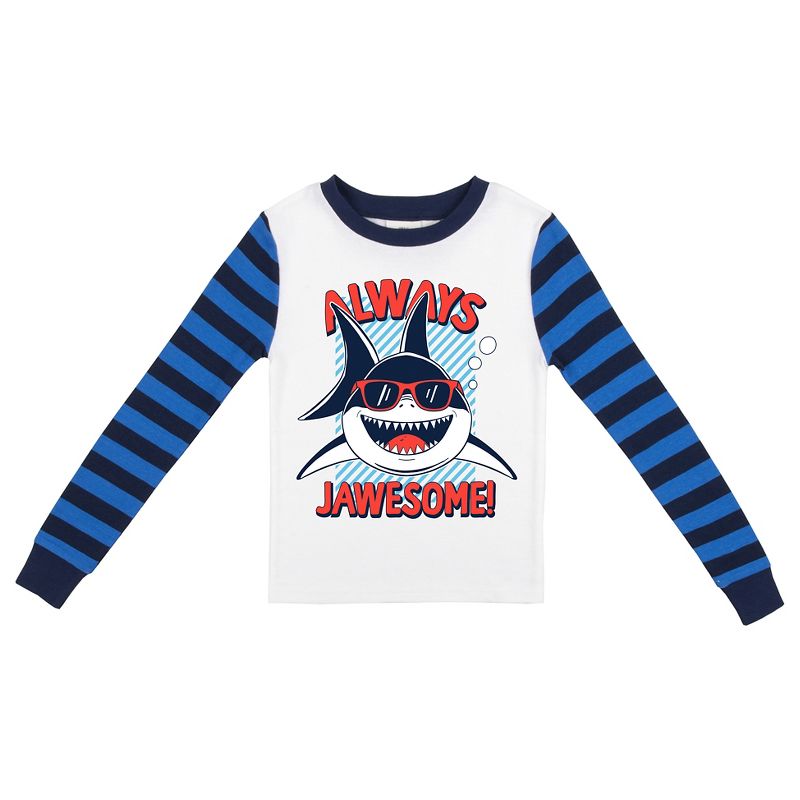 "Always Jawesome" Blue-and-Black-Striped Long-Sleeve Pajama Set, 2 of 5