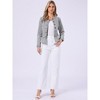 INSPIRE CHIC Women's Peplum Collarless Round Neck Button Down Cropped Ruffle Hem Denim Jackets - 2 of 4