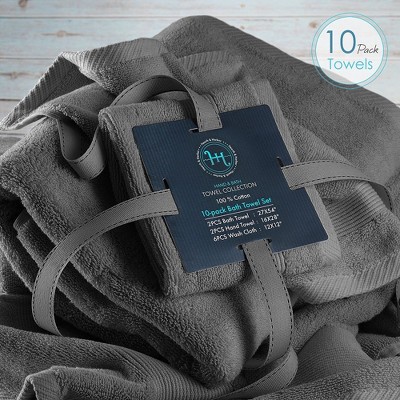 Gray Cotton 10-Piece Highly Absorbent Towel Set