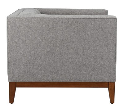 Gray Velvet and Wood Accent Chair with Tufted Design