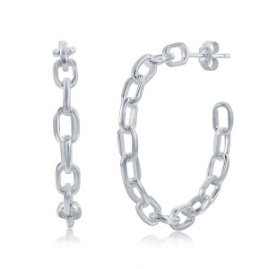 Bella Silver Sterling Silver 32mm Paperclip Hoop Earrings - Silver - 1 of 2