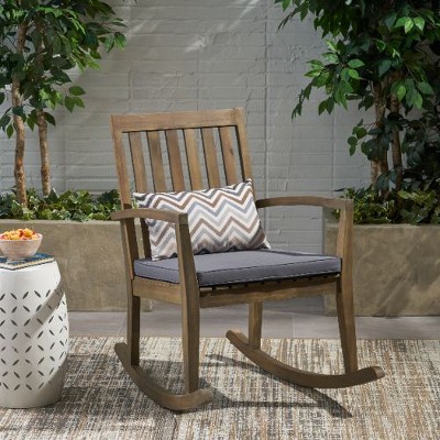 Retro Acacia Wood Accent Chair, Rocking Chair with Water-Resistant Cushion, Armchair for Porch or Bedroom -Christopher Knight Home