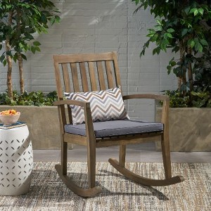 Retro Acacia Wood Accent Chair, Rocking Chair with Water-Resistant Cushion, Armchair for Porch or Bedroom -Christopher Knight Home - 1 of 4