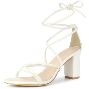 Allegra K Women's Back to College Strappy Straps Lace Up Chunky Heel Sandals - 1 of 4