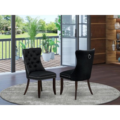 East West Furniture DAP2F23 Dallas Parson Kitchen Chairs - Button Tufted Nailhead Trim Beige Red faux Leather  Dining Chairs, Set of 2, linen white