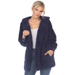 Women's Plush Hooded Cardigan with Pockets - White Mark - 1 of 4
