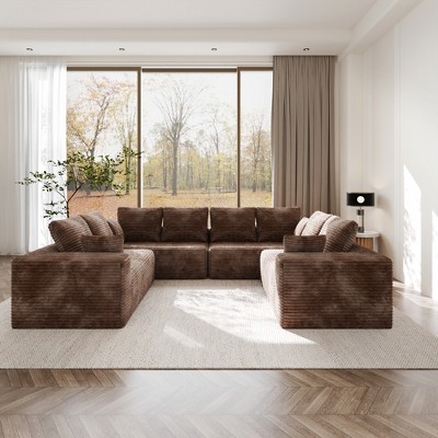 WJSHome 134 Inch Modular Cloud Couch, Boneless Sectional Couches for Living Room, Deep Seat Corduroy Fabric No Assembly Required Sleeper Sofa