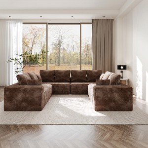 WJSHome 134 Inch Modular Cloud Couch, Boneless Sectional Couches for Living Room, Deep Seat Corduroy Fabric No Assembly Required Sleeper Sofa - 1 of 4