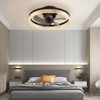 20" Brown Ceiling Fan with LED Light ¨C Modern Flush Mount Fan Light for Bedroom, Living Room, and Home D¨¦cor with Crystal Ring Design - 2 of 4