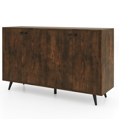 Tangkula Buffet Sideboard Mid Century Modern 4-Door Storage Cabinet with 5-Position Adjustable Shelves