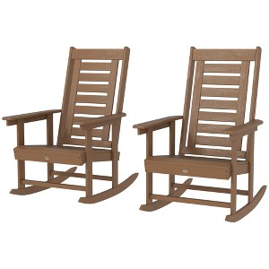 2 Pieces Outdoor Rocking Chairs, HDPE Patio Rockers with 28" High Back, Wide Armrests for Porch Backyard - 1 of 4