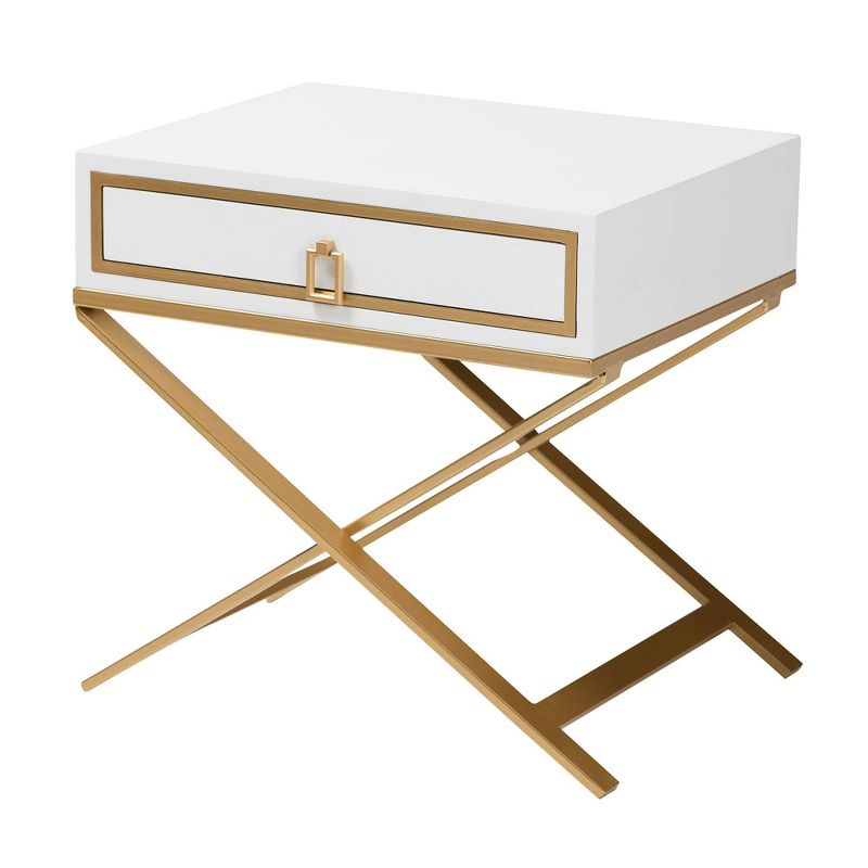 Lilibet Wood and Metal 1 Drawer End Table White/Gold - Baxton Studio, 3 of 12