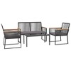 vidaXL 4 Piece Patio Lounge Set - Black Steel and Plywood, Comfortable Garden Chair with Thick Cotton Cushions, Modern Design, Rectangular Table - 3 of 4
