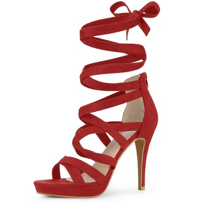 Perphy Women's Open Toe Strappy Lace Up Platform Stiletto Heels Sandals