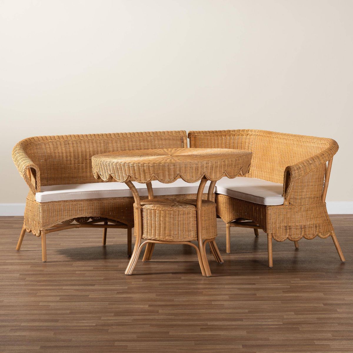 bali & pari Keitha Bohemian Rattan 3  Piece Dining Nook Set Light Honey - thumbnail 6