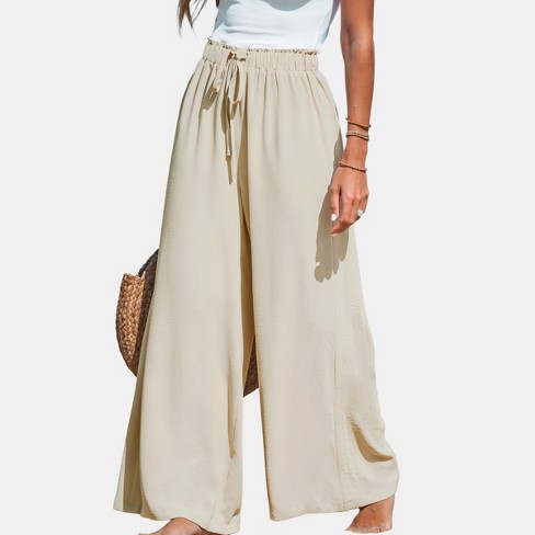 Women's Drawstring Wide Leg Pants - Cupshe-xl-beige : Target