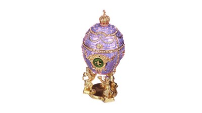 Regal Purple and Gold Pewter Enameled Egg Decorative Box