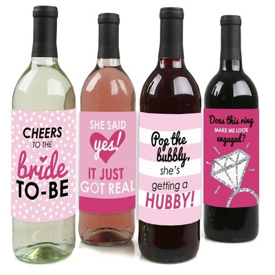 Big Dot of Happiness Bride-to-Be - Bridal Shower & Classy Bachelorette Party Decorations for Women - Wine Bottle Label Stickers - Set of 4