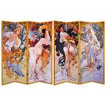 6' Tall Double Sided Four Seasons Canvas Room Divider - Oriental Furniture