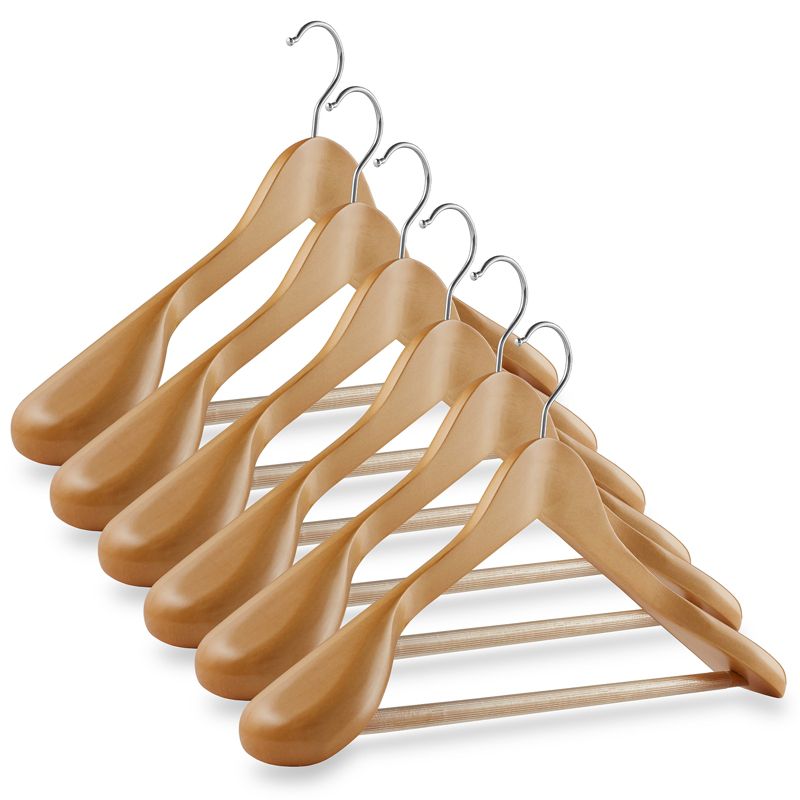 Casafield Wide Shoulder Wooden Suit Hangers, Non-Slip Pant Bar & Swivel Hook - Set of 6, 1 of 7