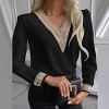 Coolmee Women's Casual Long Sleeve Shirts Lace V Neck Color Block Dressy Tops Trendy Hollow Floral Blouses T Shirts - 2 of 3