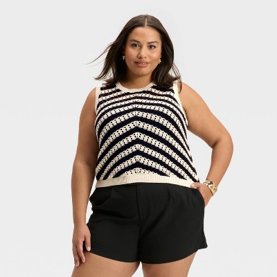 Women's Crewneck Crochet-Style Pullover Sweater Tank - A New Day™