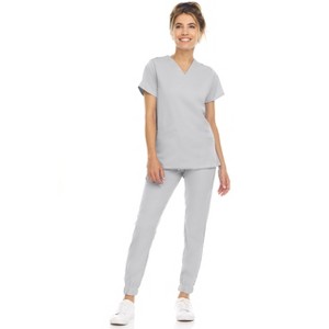 MediChic Womens 8-Pocket Scrubs Set- V-Neck with 4-Pocket Jogger Scrub Pants - 1 of 4