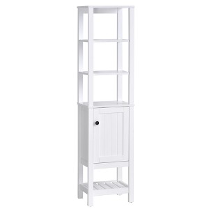 HOMCOM Freestanding Wood Bathroom Storage Tall Cabinet Organizer Tower with Shelves & Compact Design, White - 1 of 4