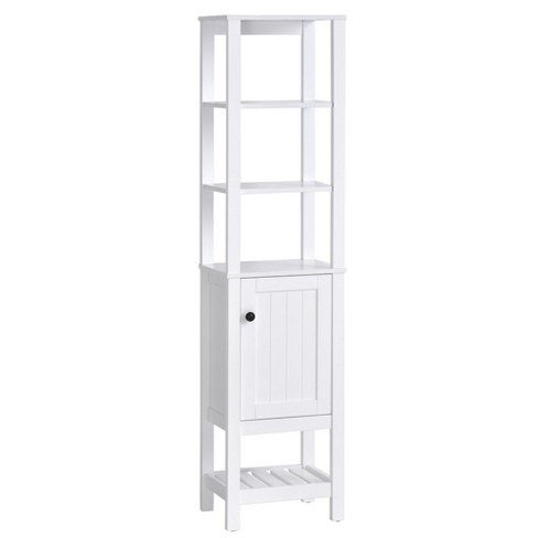 HOMCOM Freestanding Wood Bathroom Storage Tall Cabinet Organizer Tower with  Shelves & Compact Design, White
