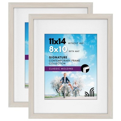 Americanflat 11x14 Light Wood Picture Frame 2 Pack with Shatter-Resistant Glass Cover - 11X14 Frame With Mat For 8X10 Inch Photos - 2 Pack