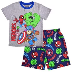 Marvel Heroes Boy's 2-Pack Avengers Short Sleeve Graphic Tee and Casual Shorts Set - Grey, Blue / Size 5