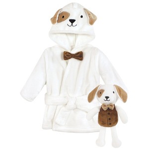 Hudson Baby Unisex Baby Plush Bathrobe and Toy Set, Dog, One Size - 1 of 4
