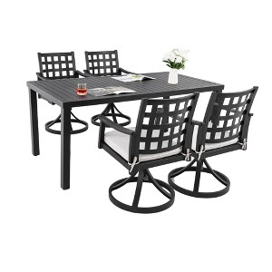 TiramisuBest 5-Piece Modern Patio Dining Set-Rectangular Table&4 Swivel Chairs,Cast Aluminum,Rust-Free,Black,Cushions,Weather-Resistant for Garden - 1 of 4