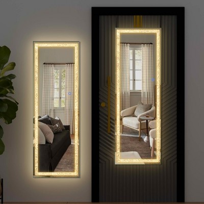 MAYEERTY LED Aluminum Door-Mounted Mirror 47x16in, Silver, Right Angle, Diamond Accent