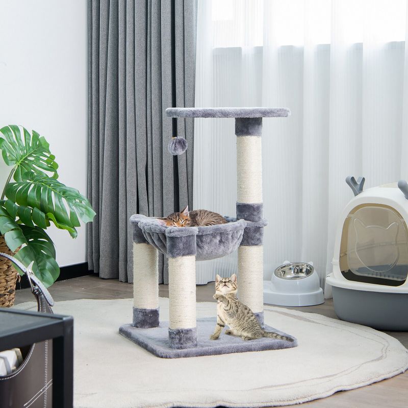 Tangkula Cat Tree Multi-Level Cat Tower w/ Scratching Posts & Cat Hammock Grey, 3 of 10