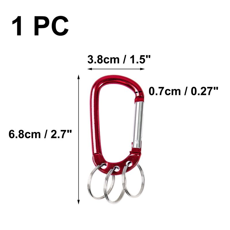 Unique Bargains Aluminum Carabiner Clip Hook with 3 Split Key Ring Chain 2.7" x 1.5" Burgundy 1 Pc, 2 of 9