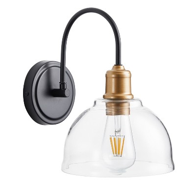 Industrial Wall Light with Clear Glass Shade, Black and Gold Farmhouse Vanity Light Fixture