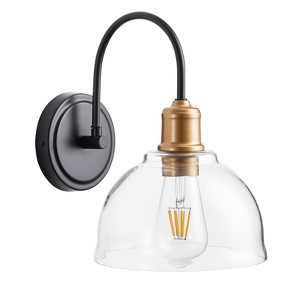 Industrial Wall Light with Clear Glass Shade, Black and Gold Farmhouse Vanity Light Fixture - 1 of 4