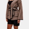 Knit & Lounge Women’s Open Front Belted Cardigan Contrast Whipstitch Trim Soft Knit Texture Long Sleeve - 2 of 4