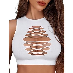 Avidlove Women's Fishnet Top Cut Out Crop Short Hollow Out Cropped Tank Top - 1 of 3