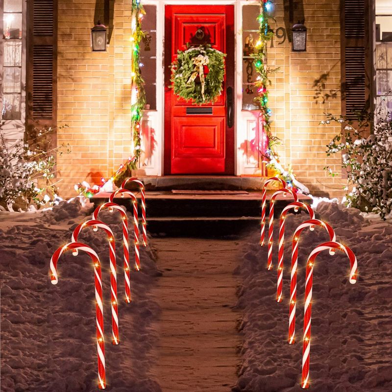6Pcs 17" Christmas Candy Cane Pathway Markers Lights Stakes Lights with 36 Warm White Lights for Holiday Xmas Indoor Yard Patio, 3 of 9